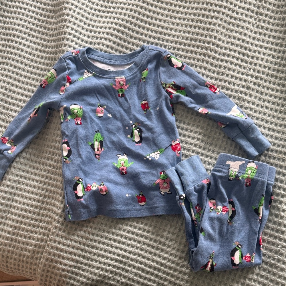Old Navy Blue Penguin Print Kids Pajama Set